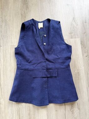 Trademark Blue Linen Wrap Sleeveless Vest Top 6 Medium